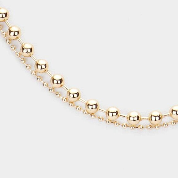 Metal Ball Chain Double Layered Gold Necklace - Picture 2 of 6